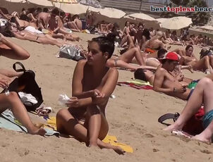 Brilliant gigantic melons on naked beach filmed by spycam