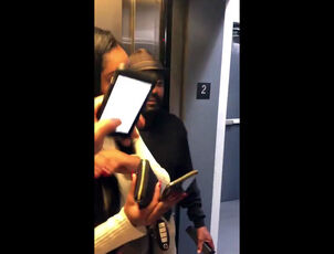 Ebony duo plows in elevator and caught